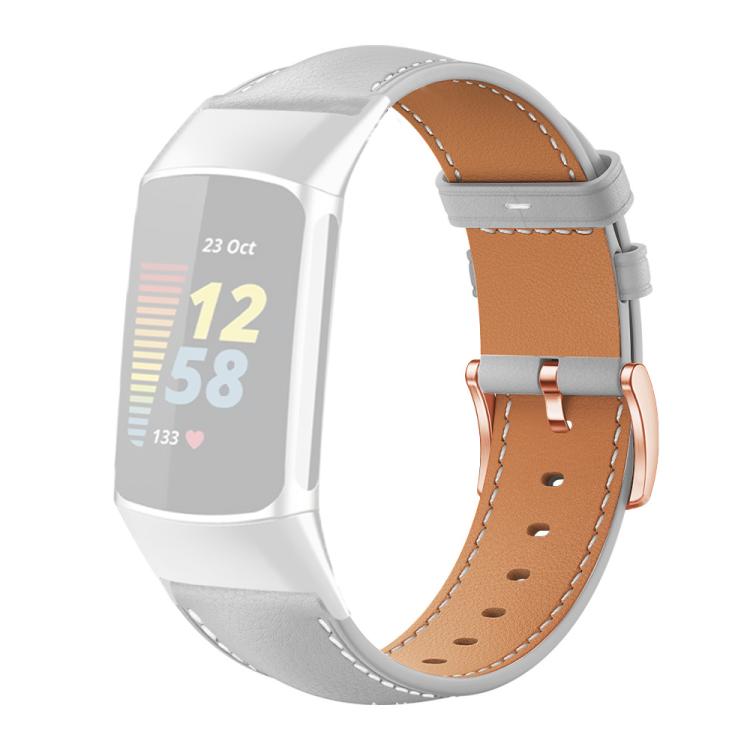 For Fitbit Charge 6 / 5 xDfind Rose Gold Buckle Black Shark Fine Grain Vegan Leather Watch Band