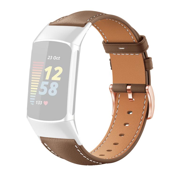 For Fitbit Charge 6 / 5 xDfind Rose Gold Buckle Black Shark Fine Grain Vegan Leather Watch Band