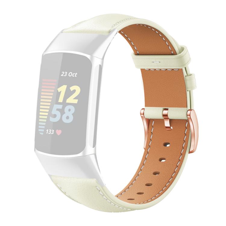 For Fitbit Charge 6 / 5 xDfind Rose Gold Buckle Black Shark Fine Grain Vegan Leather Watch Band