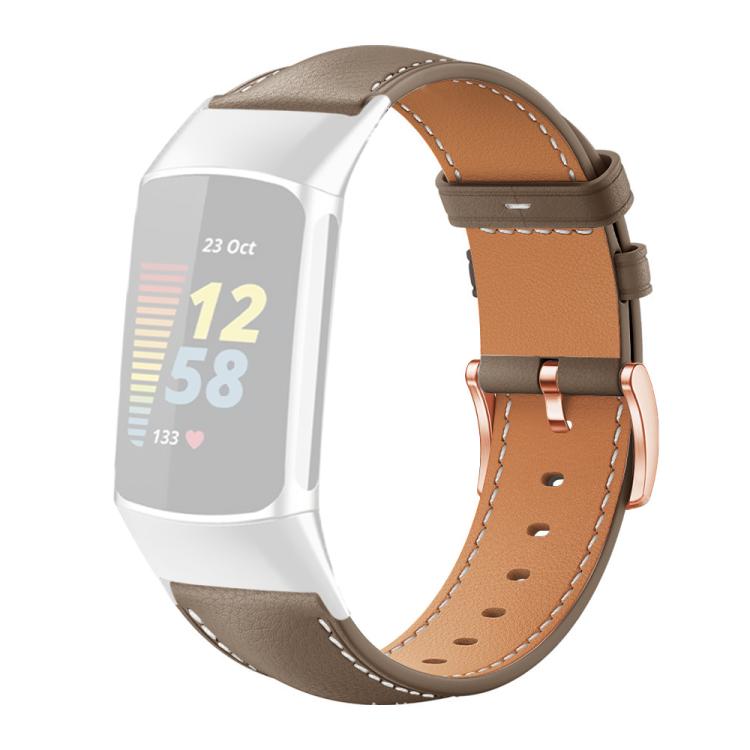 For Fitbit Charge 6 / 5 xDfind Rose Gold Buckle Black Shark Fine Grain Vegan Leather Watch Band