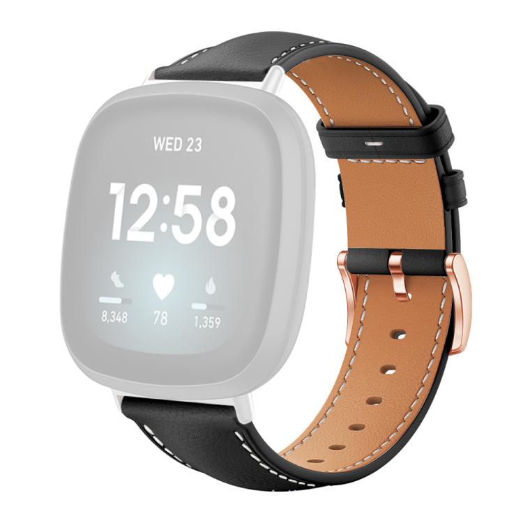 For Fitbit Versa 4 / 3 / Sense2 / 1 xDfind Rose Gold Buckle Black Shark Fine Grain Vegan Leather Watch Band