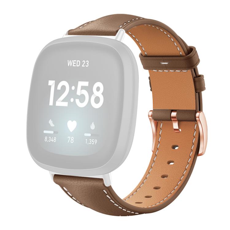 For Fitbit Versa 4 / 3 / Sense2 / 1 xDfind Rose Gold Buckle Black Shark Fine Grain Vegan Leather Watch Band