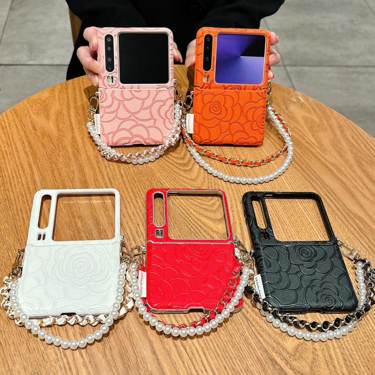 For Huawei Pura X Side Buckle Embossed Camellia Phone Case with Bracelet