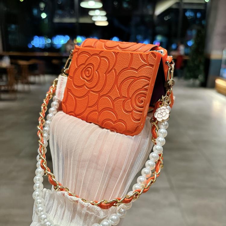 For Huawei Pura X Side Buckle Embossed Camellia Phone Case with Bracelet