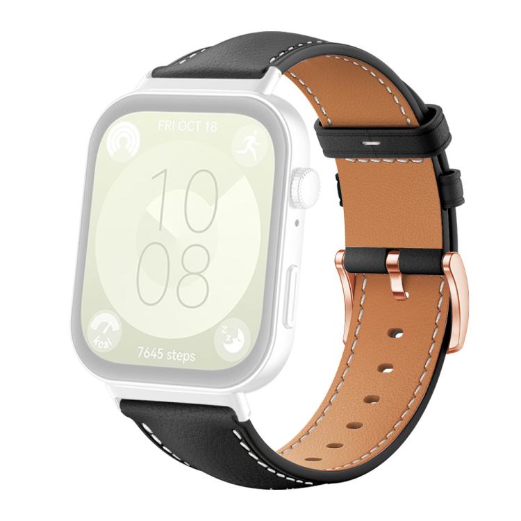 For Huawei Watch Fit4 Pro / Fit4 / Fit3 xDfind Rose Gold Buckle Black Shark Fine Grain Vegan Leather Watch Band