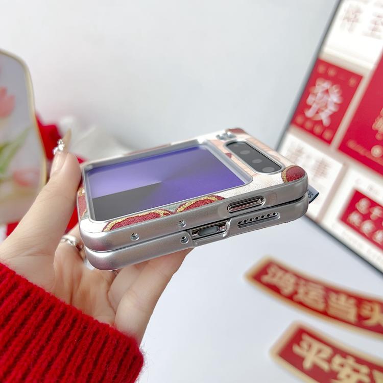For Huawei Pura X Silver Frame Side Buckle Oil Painting Flower Magnetic Phone Case with Strap - Red