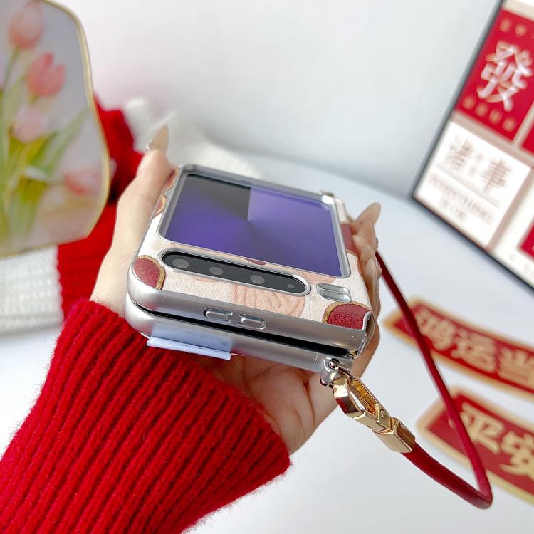 For Huawei Pura X Silver Frame Side Buckle Oil Painting Flower Magnetic Phone Case with Strap - Red