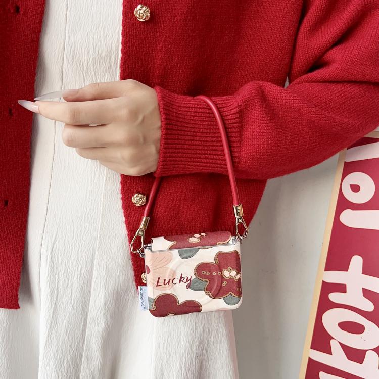 For Huawei Pura X Silver Frame Side Buckle Oil Painting Flower Magnetic Phone Case with Strap - Red