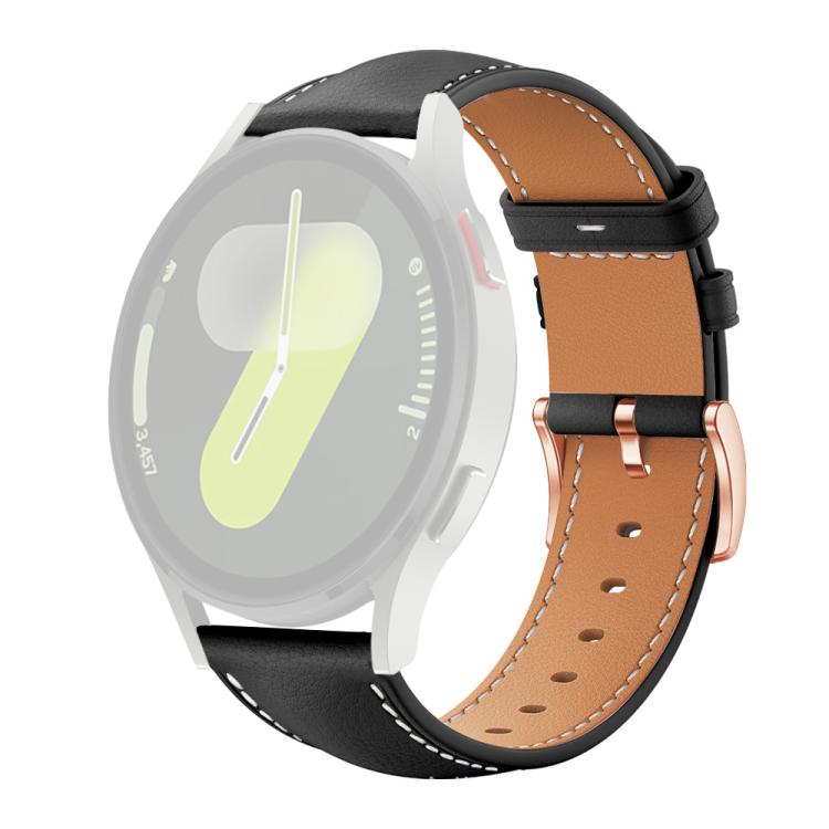 For Samsung Galaxy Watch7 / FE / 6 / 5 / 4 xDfind Rose Gold Buckle Black Shark Fine Grain Vegan Leather Watch Band