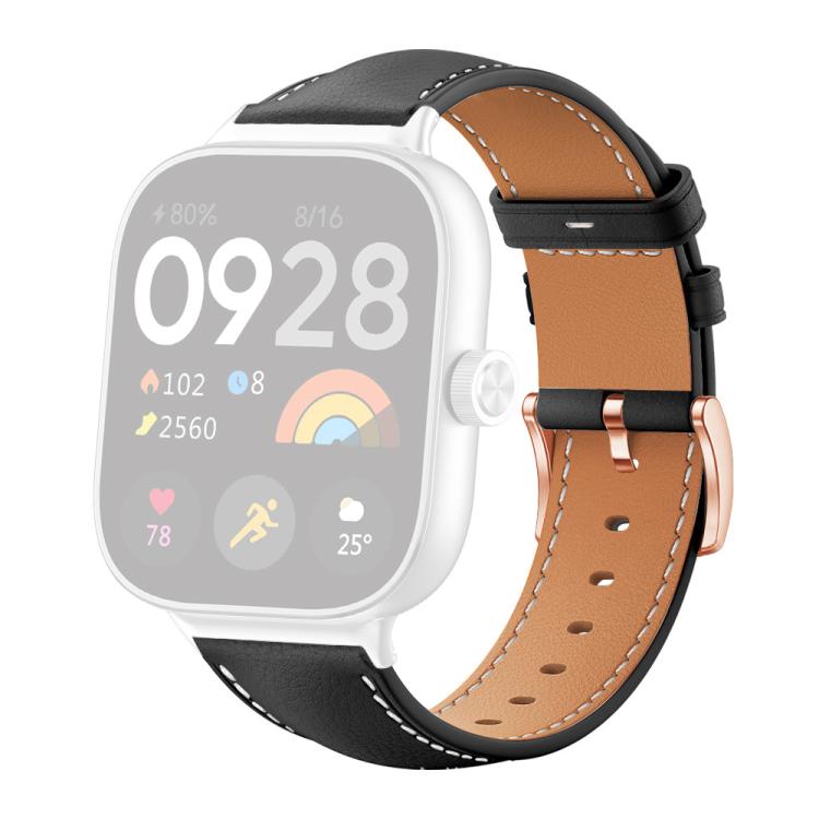 For Xiaomi Band 10 Pro / 9 Pro / Redmi Watch 6 xDfind Rose Gold Buckle Black Shark Fine Grain Vegan Leather Watch Band