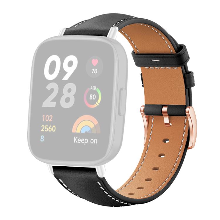 For Redmi Watch 3 xDfind Rose Gold Buckle Black Shark Fine Grain Vegan Leather Watch Band