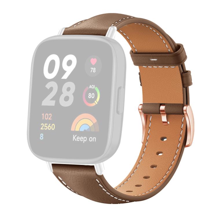 For Redmi Watch 3 xDfind Rose Gold Buckle Black Shark Fine Grain Vegan Leather Watch Band