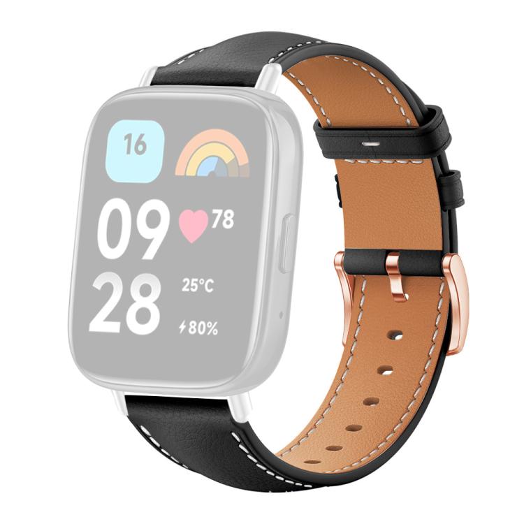 For Redmi Watch 3 Active / Watch 3 Lite xDfind Rose Gold Buckle Black Shark Fine Grain Vegan Leather Watch Band