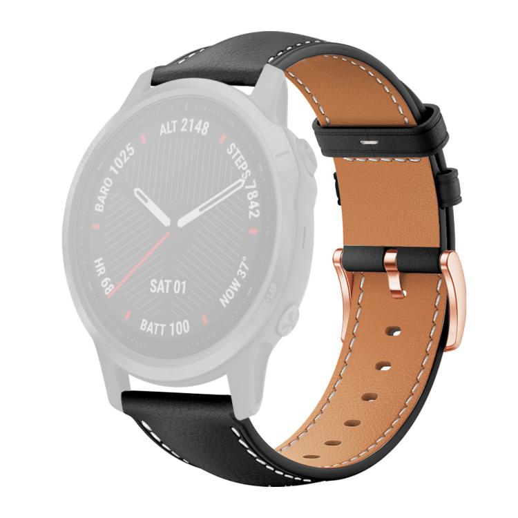 For Garmin Fenix 8/7S/6S/5S 20mm xDfind Rose Gold Buckle Black Shark Fine Grain Vegan Leather Watch Band