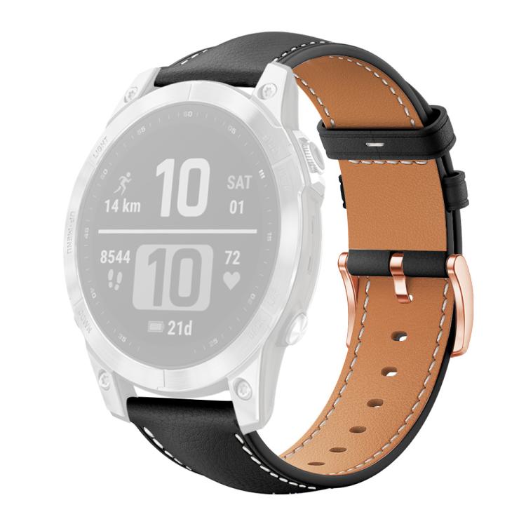 For Garmin Fenix 8/7/6/5 22mm xDfind Rose Gold Buckle Black Shark Fine Grain Vegan Leather Watch Band