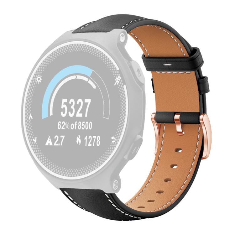 For Garmin Forerunner 220/735/735XT/230/235 xDfind Rose Gold Buckle Black Shark Fine Grain Vegan Leather Watch Band