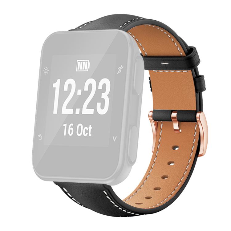 For Garmin Forerunner 35/30/35j xDfind Rose Gold Buckle Black Shark Fine Grain Vegan Leather Watch Band