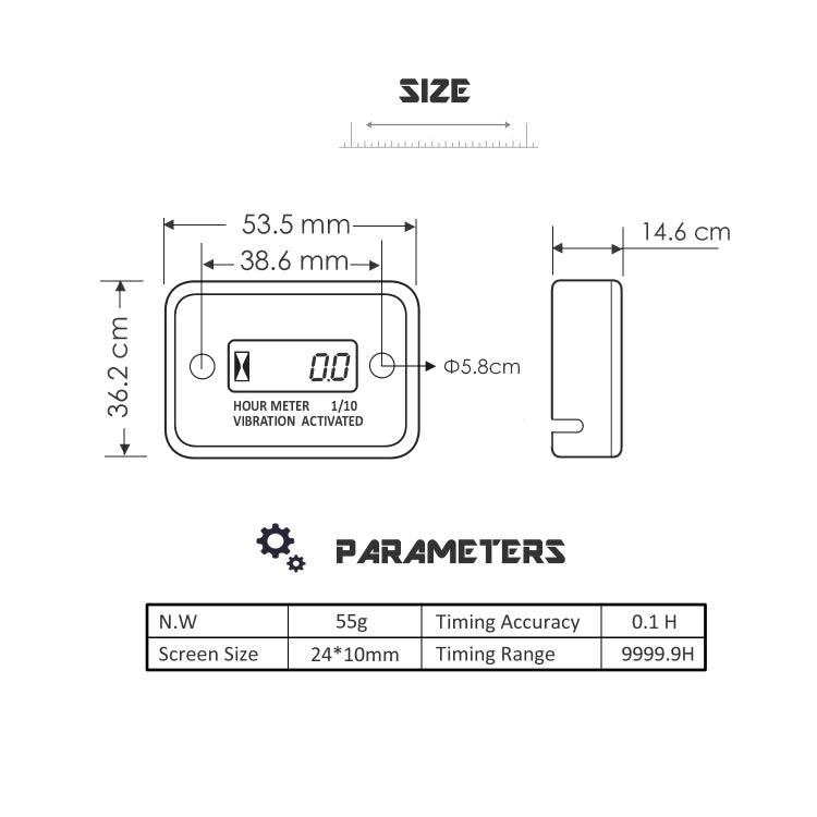 CS-1182A1 DJ-103 Motorcycle Motorboat ATV Petrol Engine Waterproof LCD Wireless Hour Meter Timer(Black)