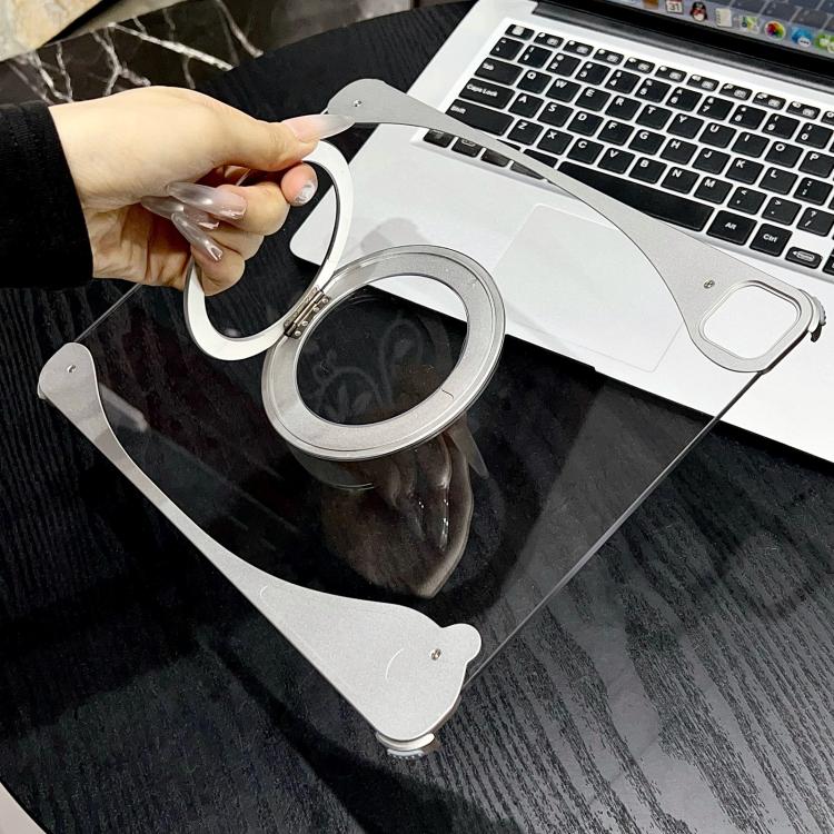 For iPad Pro 13 2025 / 2024 White Glazed Clear Acrylic Hybrid Metal Tablet Case with Holder