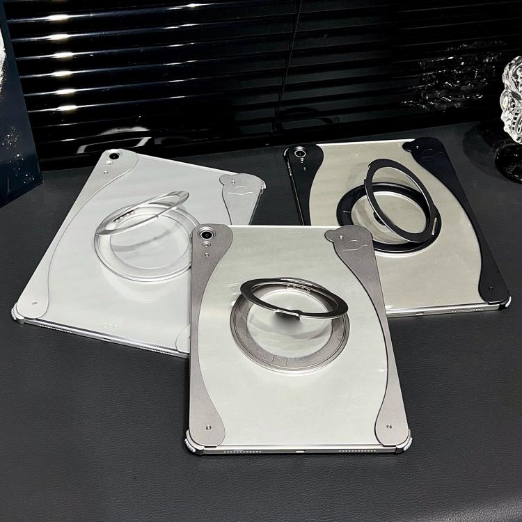 For iPad 2025 / 2022 White Glazed Clear Acrylic Hybrid Metal Tablet Case with Holder