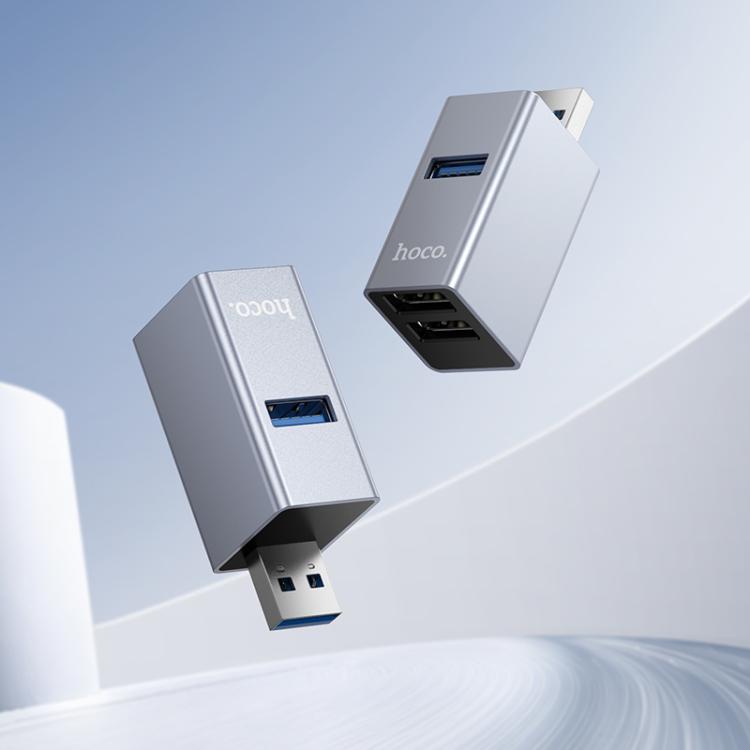 hoco HB54 USB to USB2.0 x 2, USB3.0 3-in-1 Converter - Metal Grey