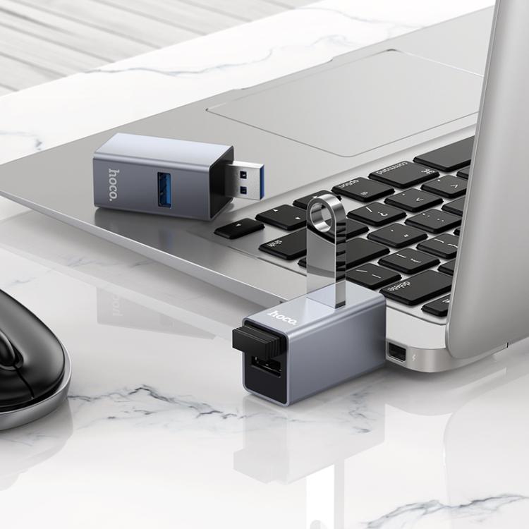 hoco HB54 USB to USB2.0 x 2, USB3.0 3-in-1 Converter - Metal Grey