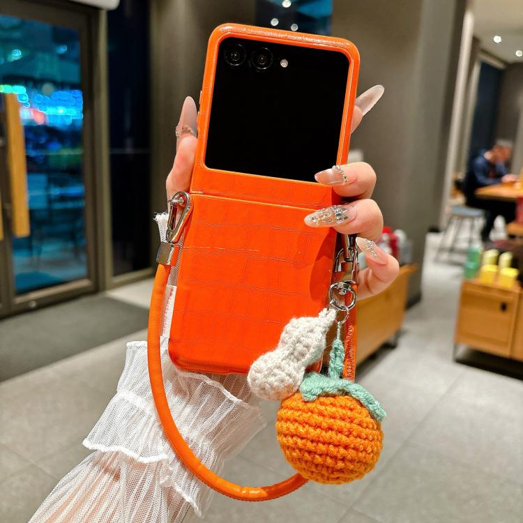 For Motorola Razr 60 / 50 Crocodile Pattern Side Buckle Phone Case with DIY Persimmon Strap - Orange