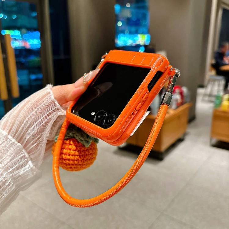 For Motorola Razr 60 / 50 Crocodile Pattern Side Buckle Phone Case with DIY Persimmon Strap - Orange