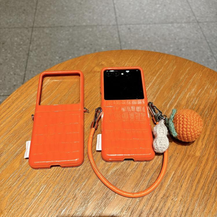 For Motorola Razr 60 / 50 Crocodile Pattern Side Buckle Phone Case with DIY Persimmon Strap - Orange