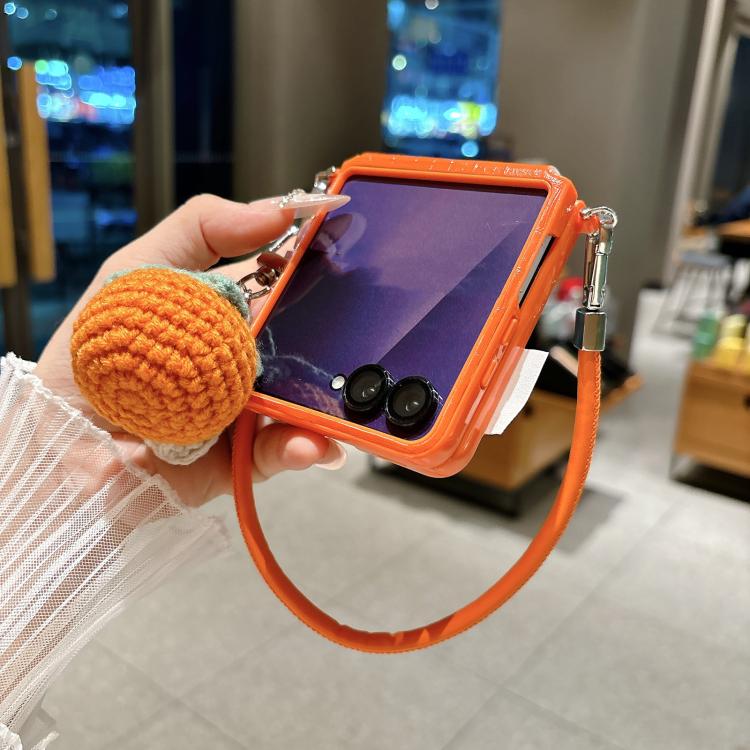 For Samsung Galaxy Z Flip5 5G Crocodile Pattern Side Buckle Phone Case with DIY Persimmon Strap - Orange