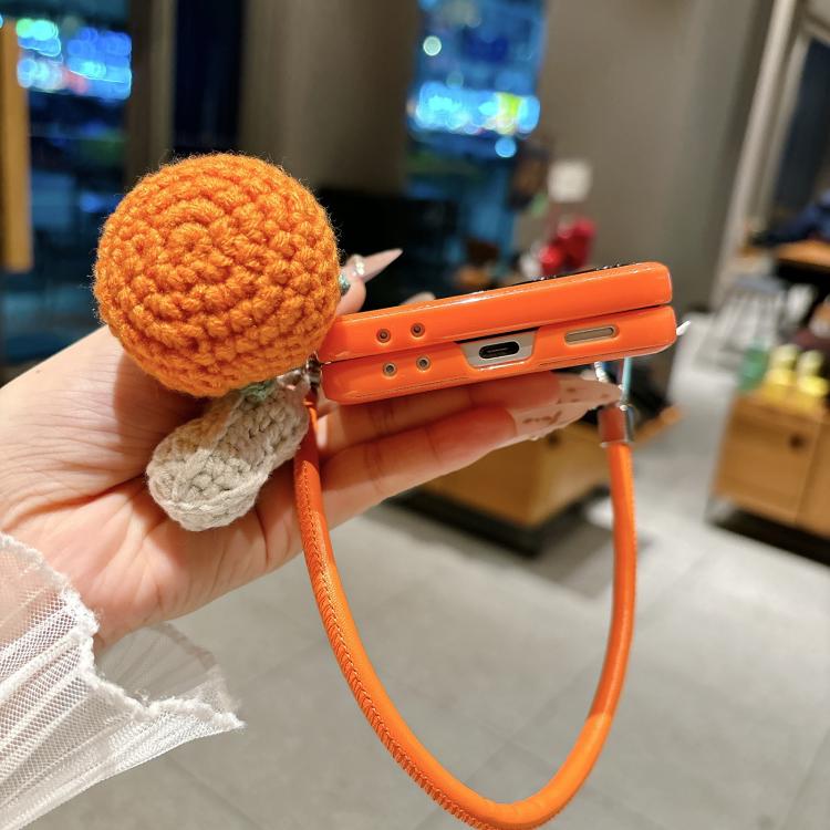 For Samsung Galaxy Z Flip5 5G Crocodile Pattern Side Buckle Phone Case with DIY Persimmon Strap - Orange