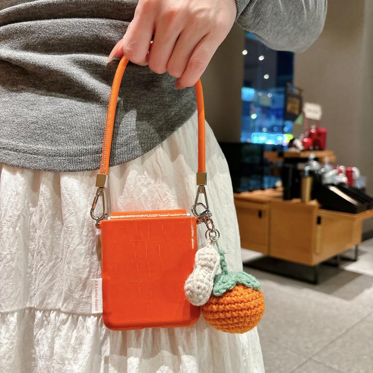 For Samsung Galaxy Z Flip5 5G Crocodile Pattern Side Buckle Phone Case with DIY Persimmon Strap - Orange