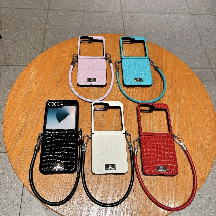 For Samsung Galaxy Z Flip6 5G / Flip7 FE Nameplate Style Glossy Crocodile Pattern Phone Case