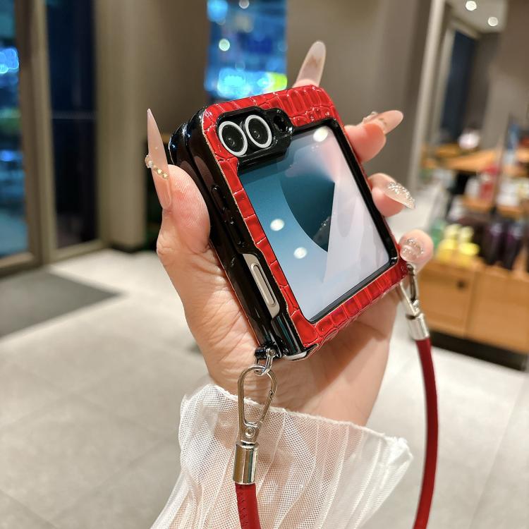 For Samsung Galaxy Z Flip6 5G / Flip7 FE Nameplate Style Glossy Crocodile Pattern Phone Case