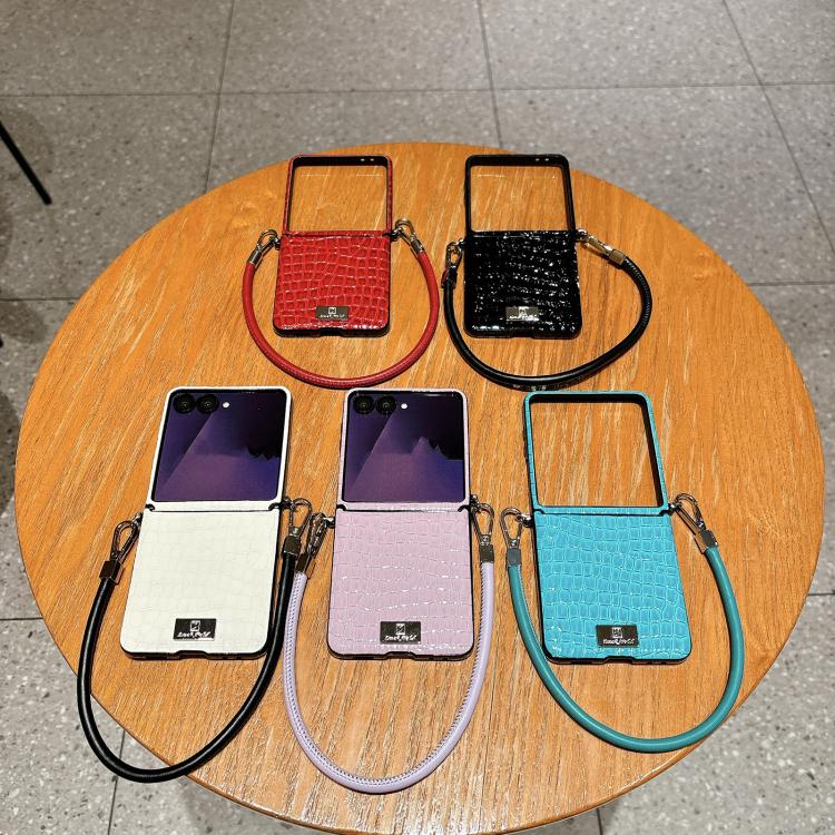 For Samsung Galaxy Z Flip7 5G Nameplate Style Glossy Crocodile Pattern Phone Case