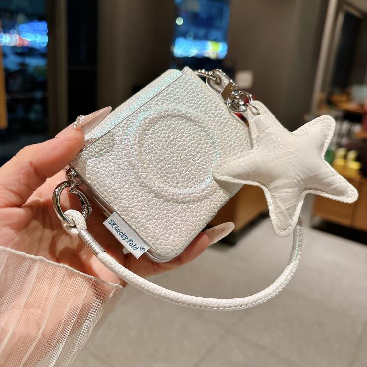 For Huawei Pura X Silver Edged Side Buckle Magnetic Litchi Texture Phone Case with Star Strap