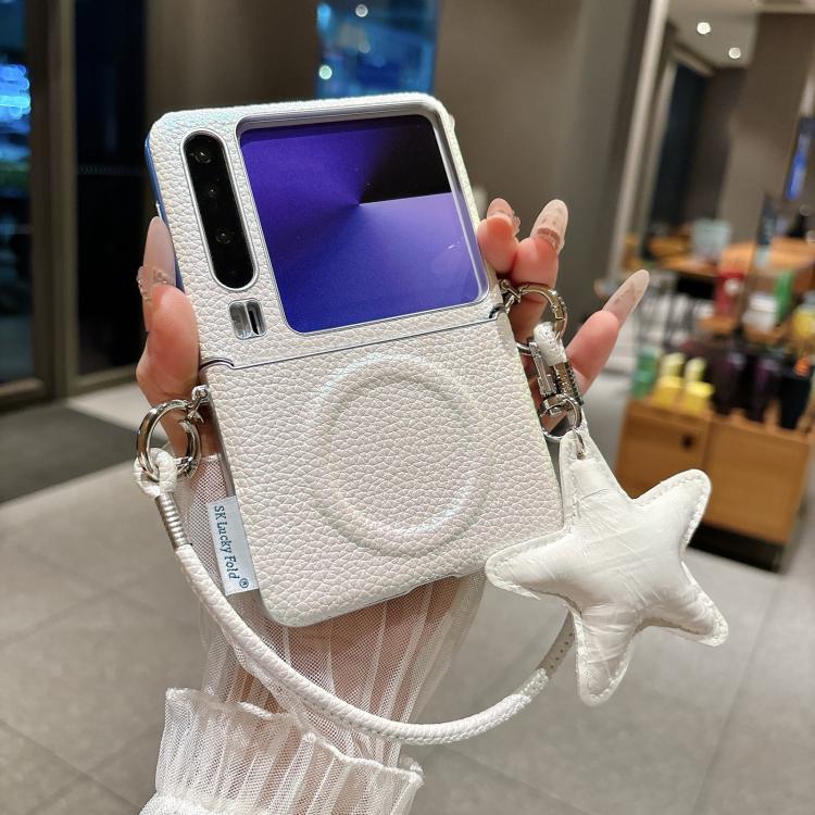 For Huawei Pura X Silver Edged Side Buckle Magnetic Litchi Texture Phone Case with Star Strap