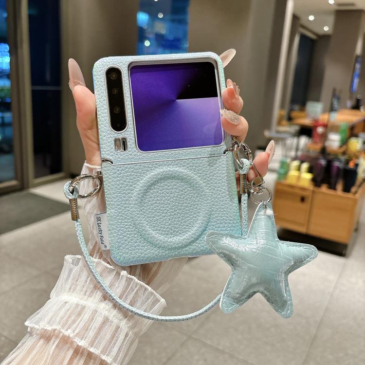 For Huawei Pura X Silver Edged Side Buckle Magnetic Litchi Texture Phone Case with Star Strap