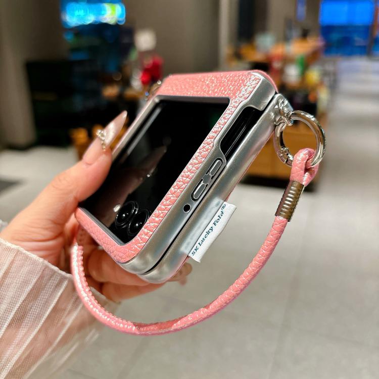 For Motorola Razr 60 / 50 Silver Edged Side Buckle Magnetic Litchi Texture Phone Case with Star Strap