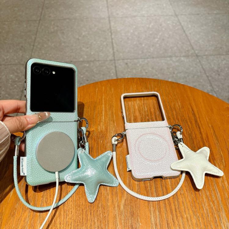 For Motorola Razr 60 / 50 Silver Edged Side Buckle Magnetic Litchi Texture Phone Case with Star Strap