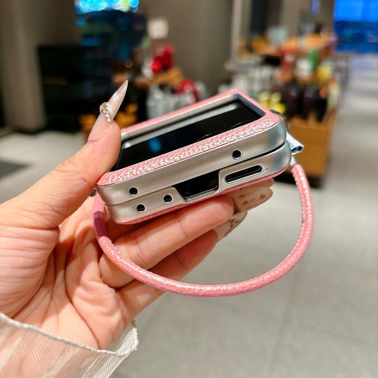For Motorola Razr 60 / 50 Silver Edged Side Buckle Magnetic Litchi Texture Phone Case with Star Strap