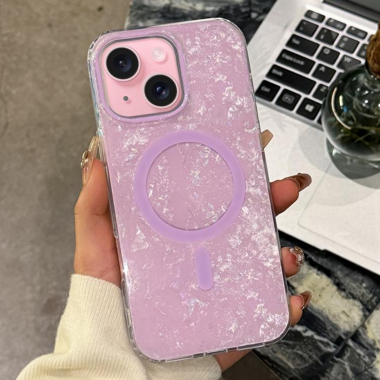 For iPhone 15 Gold-plated Shell Texture Magnetic Phone Case