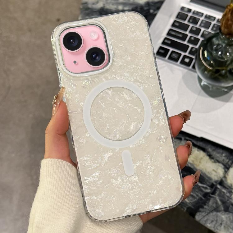 For iPhone 15 Gold-plated Shell Texture Magnetic Phone Case