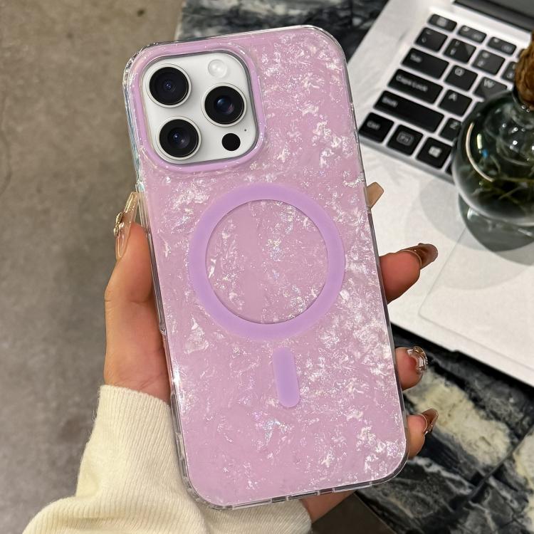 For iPhone 15 Pro Max Gold-plated Shell Texture Magnetic Phone Case