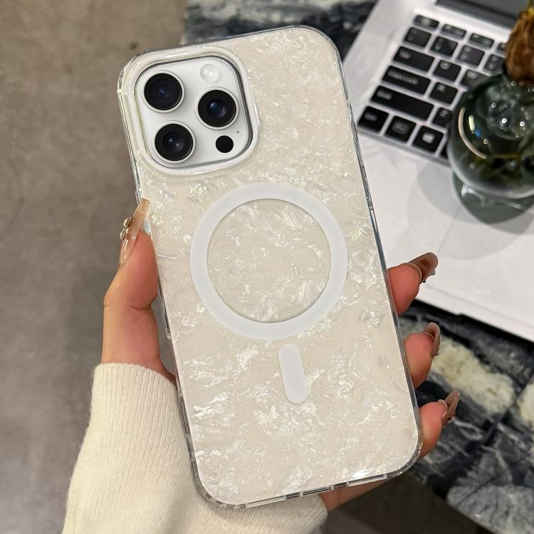 For iPhone 15 Pro Max Gold-plated Shell Texture Magnetic Phone Case