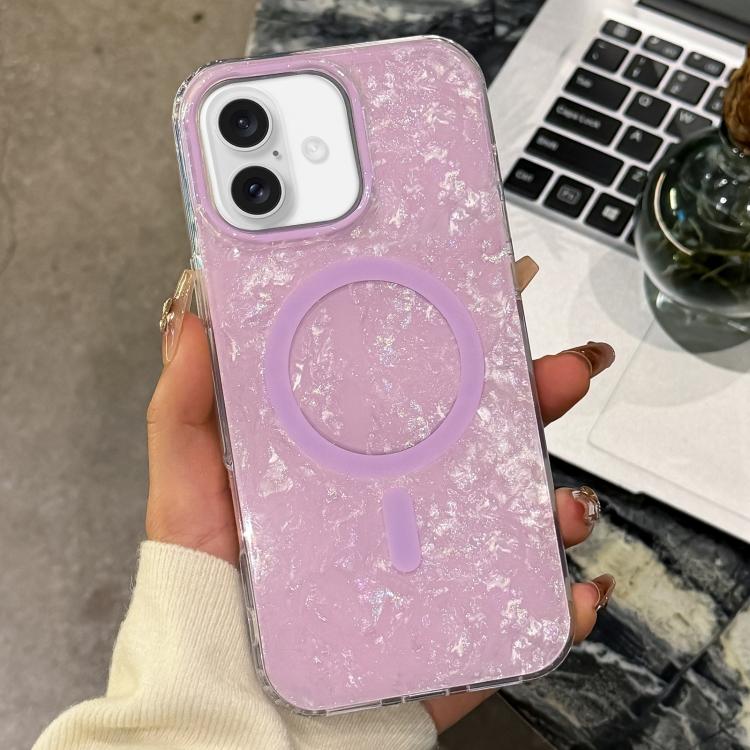 For iPhone 16 Gold-plated Shell Texture Magnetic Phone Case