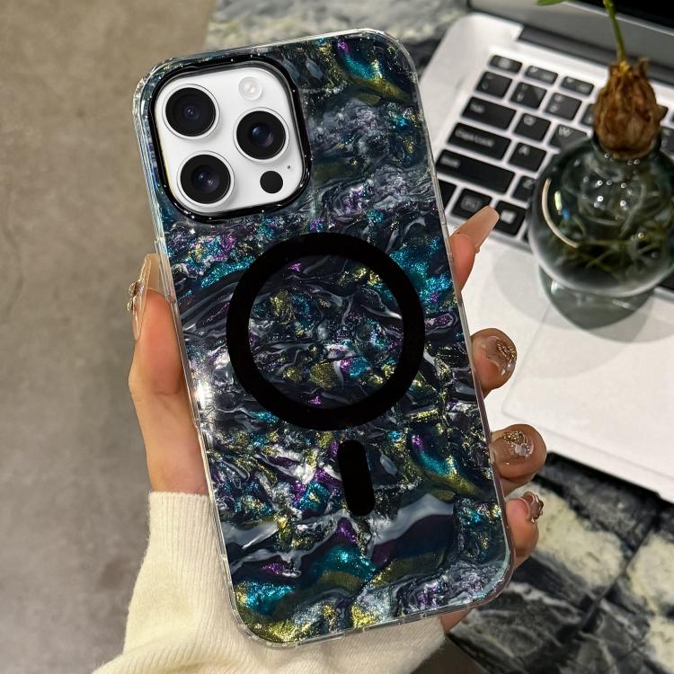 For iPhone 16 Pro Gold-plated Shell Texture Magnetic Phone Case