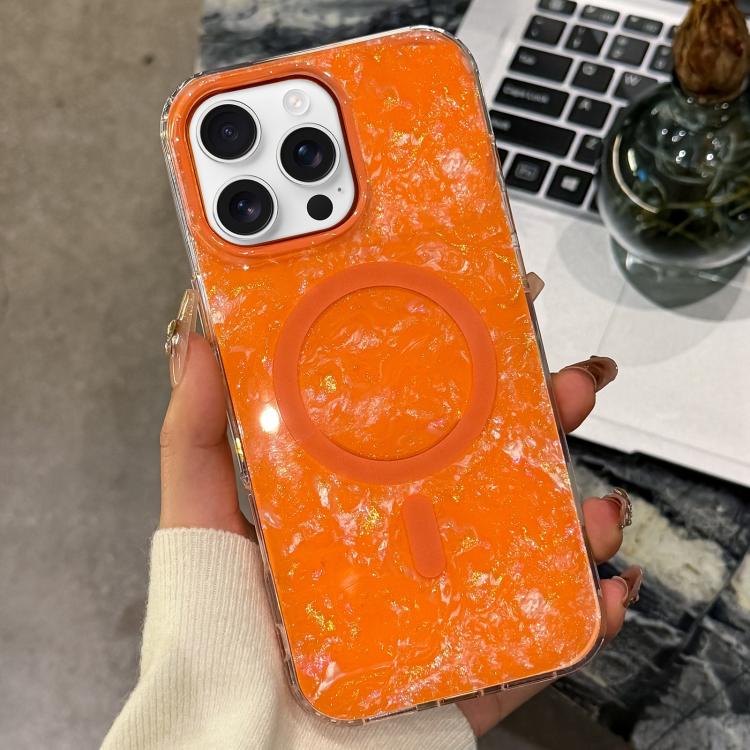 For iPhone 16 Pro Gold-plated Shell Texture Magnetic Phone Case