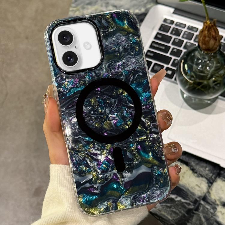For iPhone 17 Gold-plated Shell Texture Magnetic Phone Case