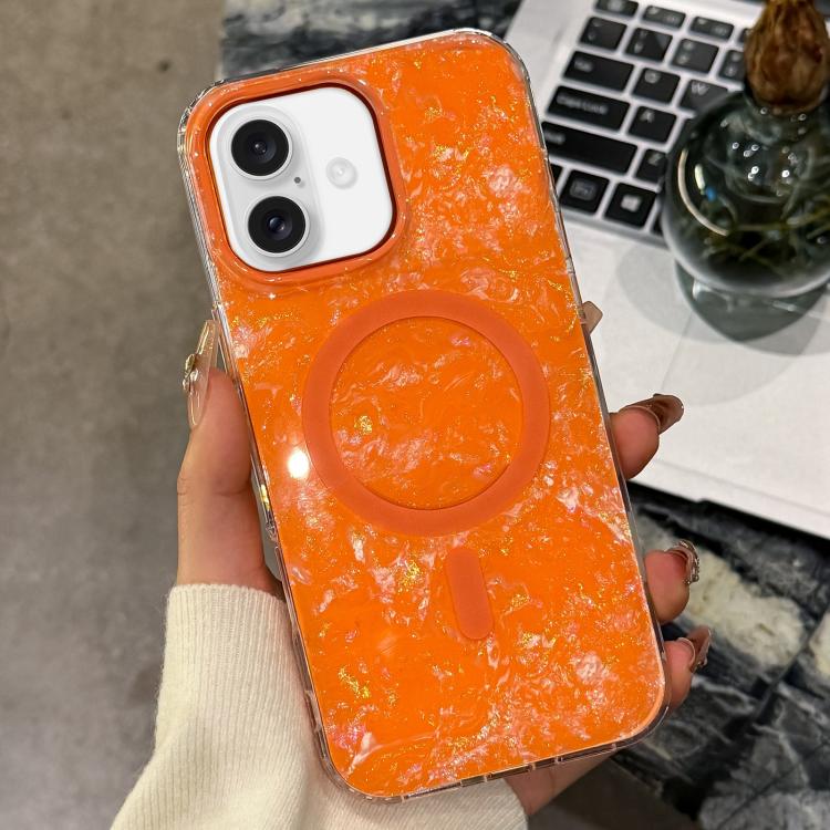 For iPhone 17 Gold-plated Shell Texture Magnetic Phone Case